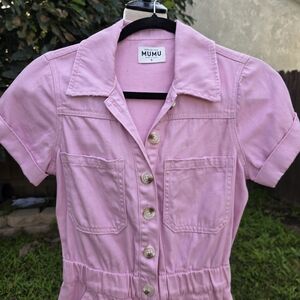 Show Me Your MuMu Pink Denim Cannon Romper Size Small